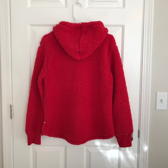 Christmas Third Wish Sherpa Sequin Snowflake Pom Pom Hoodie Size L Red Silver - Picture 2 of 6